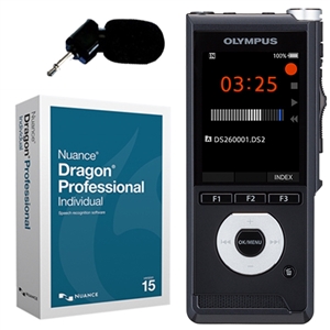 Olympus DS-2600 Digital Voice Recorder with Dragon Professional Individual and ME-12 Noise Cancelling Microphone