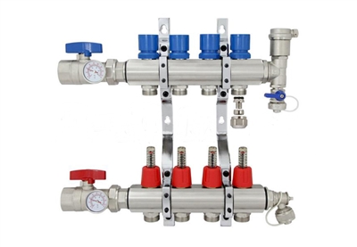 4-branch Brass Radiant Heat Manifold Set