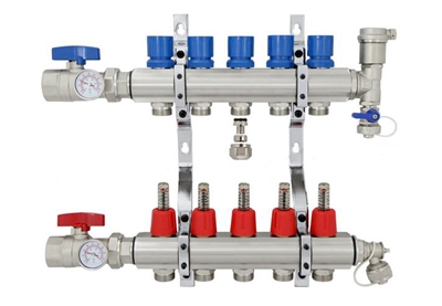 5-branch Brass Radiant Heat Manifold Set