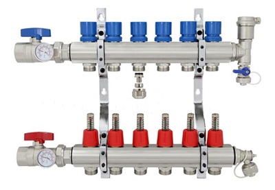 6-branch Brass Radiant Heat Manifold Set