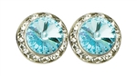 Aquamarine Rhinestone Solitaire in circle of Rhinestones - Performance Earrings - You Go Girl Dancewear