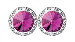 Fuchsia Rhinestone Solitaire in circle of Rhinestones - Performance Earrings - You Go Girl Dancewear