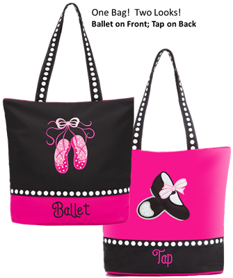 Sassi Designs Ballet & Tap Combo Tote with embroidered "Dance" and Pointe Shoes - You Go Girl Dancewear