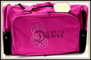 Sassi Designs CAL-02HtPink Sq Duffel with brilliant calligraphy rhinestone design