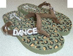 Rhinestone Roxy Personalized Flip Flops - Green Leopard