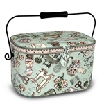 Oval Sewing Basket w Metal Handle, Green