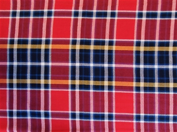 Red, Navy, Orange and White Plaid Cotton, 58" wide