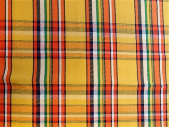 Gold, Navy, Orange, Green and White Plaid Cotton, 58" wide