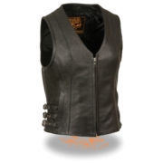 Women's Zipper Front Side Buckle Vest with V Neck