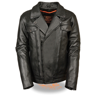 Men's Leather Utility Pocket Vented Cruiser Jacket