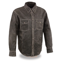 Men's Distressed Leather Shirt with Concealed Carry Pockets