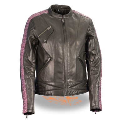 Black Lightweight Ladies Racer Jacket with Purple Crinkle Sleeve