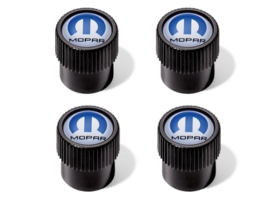 Wheel Valve Stem Caps - Black with Blue Mopar Logo - 82215721