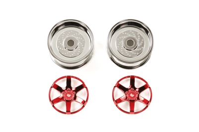 Tamiya Red Plated 2-Piece 6 Spoke Wheels 26mm Width + 2 Offset  54551