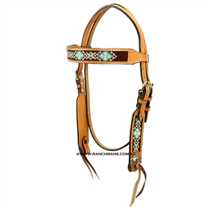 Showman® Turquoise Beaded Browband Headstall