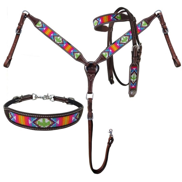 Showman® Southwest & Cactus 3 Piece Bridle & Breastcollar Set