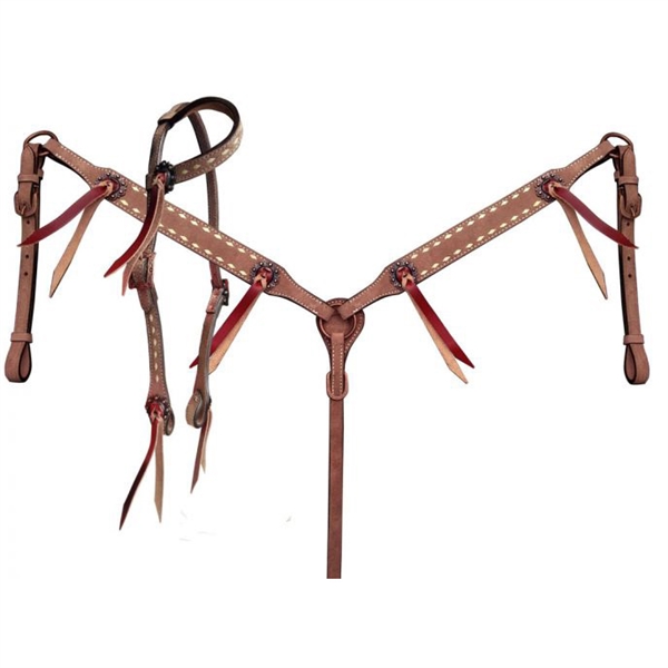 Showman® Natural Buckstitch Trim Bridle & Breastcollar Set