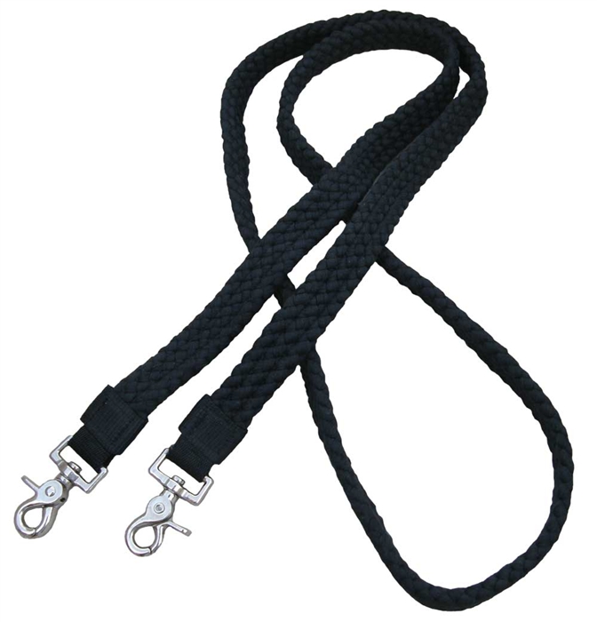 1" Flat Braided 100% Cotton Roping Reins - Black