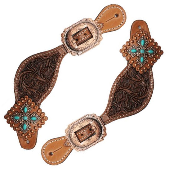 Showman® Ladies Vintage Turquoise Stone Spur Straps