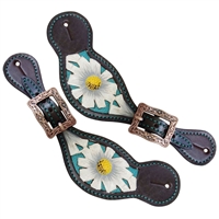 Showman® Ladies Teal Inlay & Poppy Flower Spur Straps