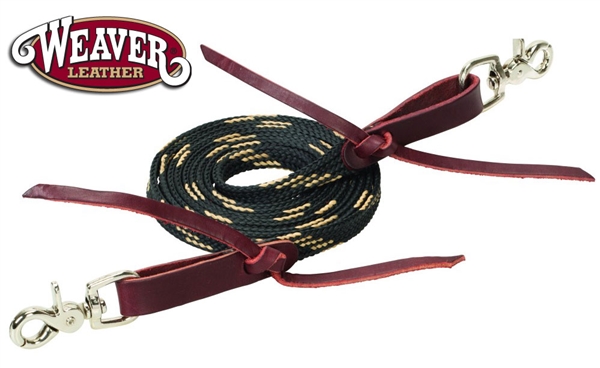 Weaver® Flat Braided Waxed Roping Reins-Black & Tan