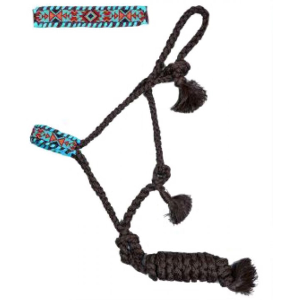 Showman® Brown Mule Tape Halter w/Teal & Rust Southwest Bead