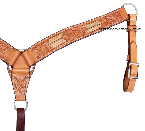 Ranchmans 2" Floral Tooled Natural Breast Collar