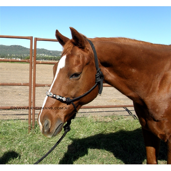 Fort Worth® Rope Halter w/Beaded Nose & Lead-Black