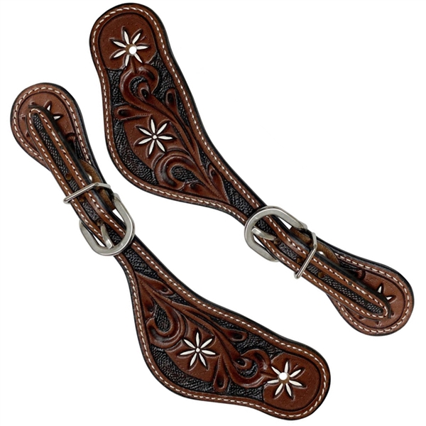 Showman® Ladies Dark Oil Tooled Spur Straps