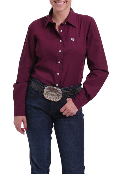 Cinch® Ladies Solid Burgundy Button-Down Shirt