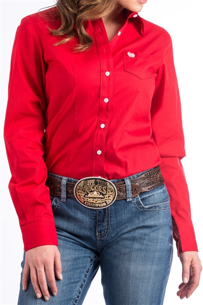 Cinch® Ladies Solid Red Button-Down Shirt