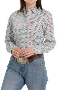 Cinch® Ladies White/Orange/Blue Shirt