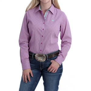 Cinch® Ladies Pink Print Stripe Long Sleeve Shirt