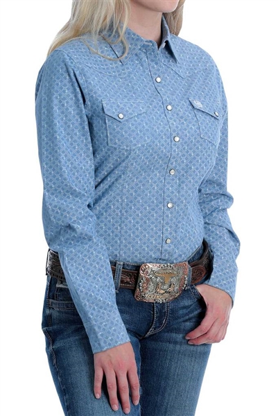 Cinch® Ladies Blue Multi Colour Print Long Sleeve Shirt