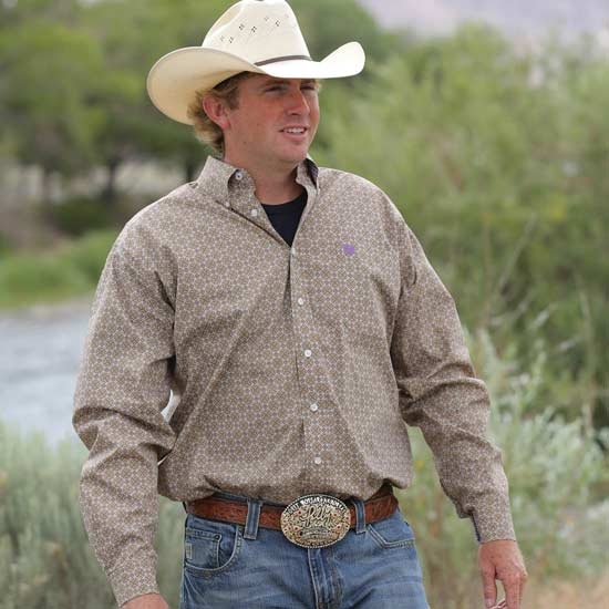 Mens Cinch® Long Sleeve Tan Pattern Shirt