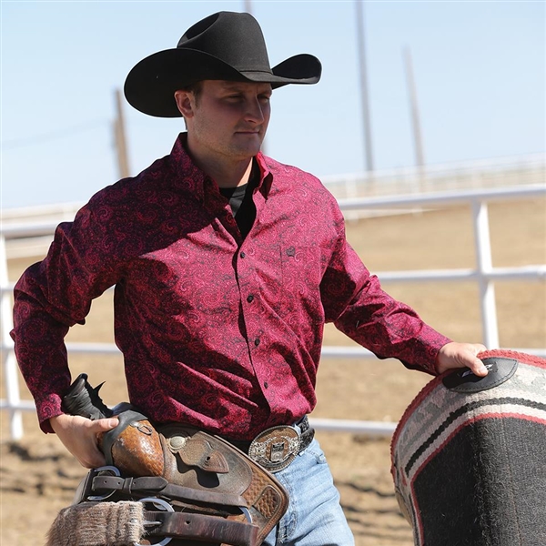 Mens Cinch® Long Sleeve Pink Paisley Shirt