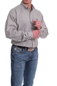 Mens Cinch® Long Sleeve Grey Geometric Print Shirt