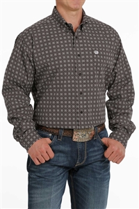 Mens Cinch® Brown Geo Print Longsleeve Shirt