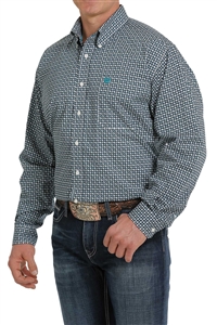 Mens Cinch® Blue & White Geometric Print Longsleeve Shirt