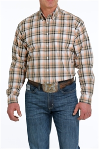 Mens Cinch® White/Orange/Khaki Plaid Shirt