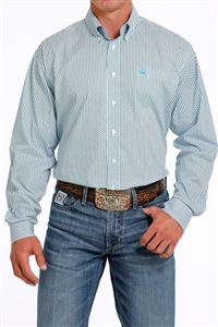 Mens Cinch® Geometric White & Turquoise Print Shirt