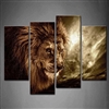Lion With Mane 4 Panel Canvas Wall Art Picture Print