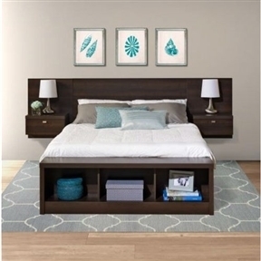 King Size Floating Headboard with Nightstand - Espresso