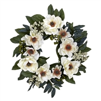 22 inch Magnolia Floral Wreath by Nearly Natural