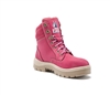 Southern Cross Ladies steel toe work boot, pink sizes come in  4-11 Wide. Premium cowhide water resistant leather, heavy duty flexible anti-bacterial  bib woven insole.