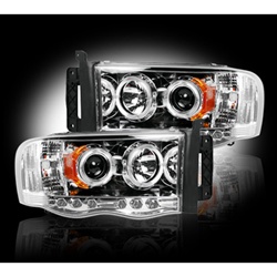 Recon 264191CL Projector Headlight Clear 2002-2005 Dodge Ram 1500/2500/3500 with LED Halo & DRL