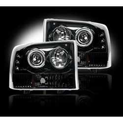 Recon 264192BK Projector Headlight Smoked 1999-2004 Ford Superduty, Excursion with LED Halo & DRL
