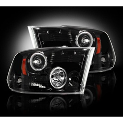 Recon 264270BK Projector Headlight Smoked 2009-2013 Dodge Ram 1500/2500/3500 with LED Halo & DRL