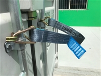Container door strap with hook and keeper ends