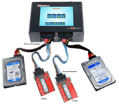 SuperCopier IT 8" NVMe -  Touchscreen color LCD display, 3 NVMe U.2, 3 SATA, 8 USB3.1, 4-SAS ports, TB port drive duplicator